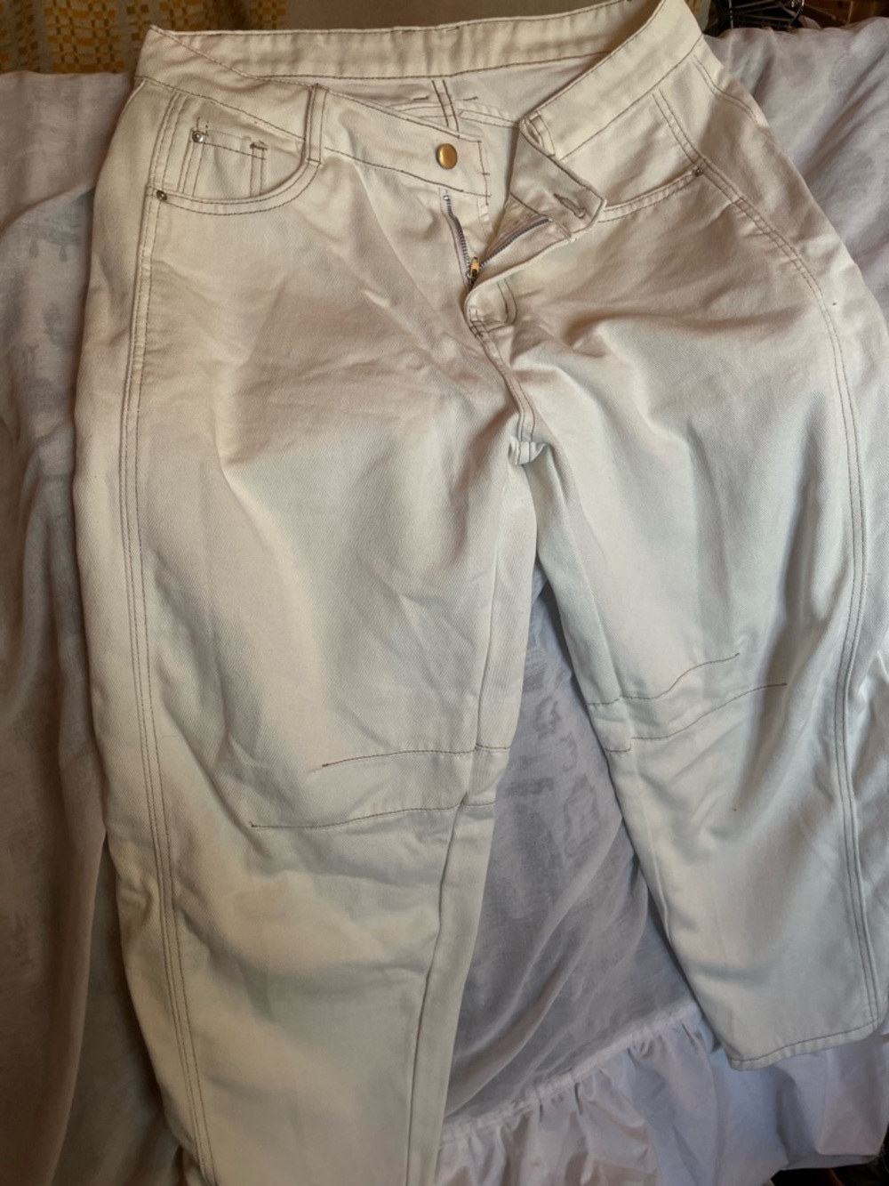 Off White Casual Cotton Blend Barrel Style Jeans